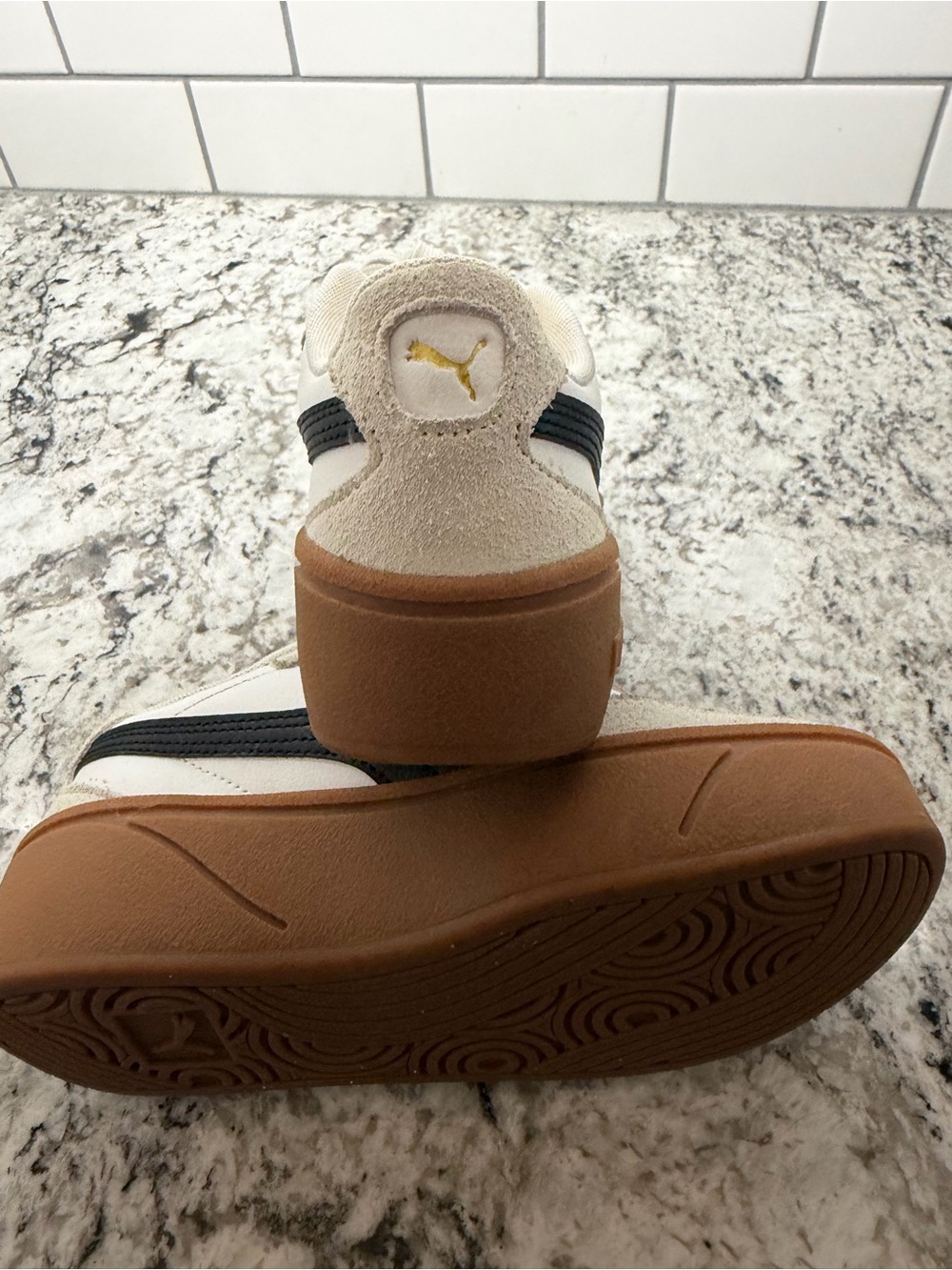 Puma White Black Low-Top Platform Sneakers with Gum Sole - Picture 9 of 13